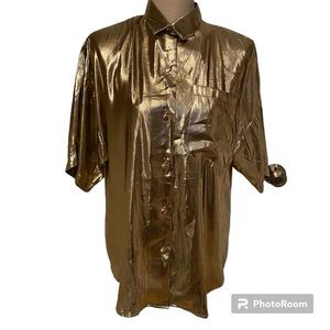 CONTEMPO CASUALS TOP BLOUSE BUTTON DOWN GOLD METALLIC VINTAGE Fits L